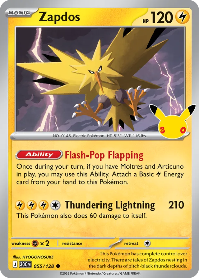 Zapdos 055/128 - Pokémon 30th Celebration
