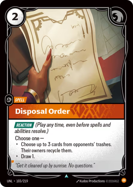 Disposal Order - 103/219 - U Body