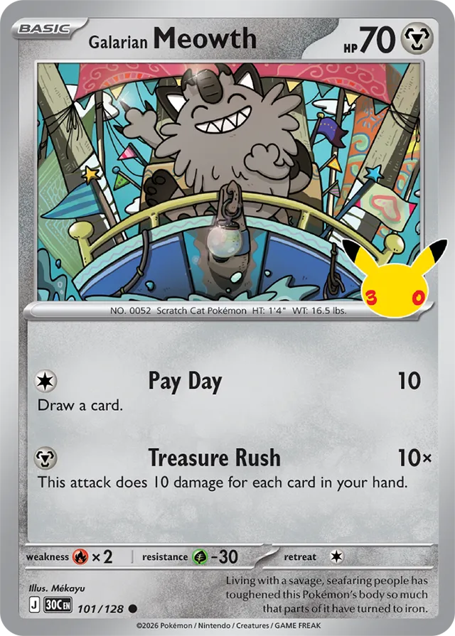Galarian Meowth 101/128 - Pokémon 30th Celebration 